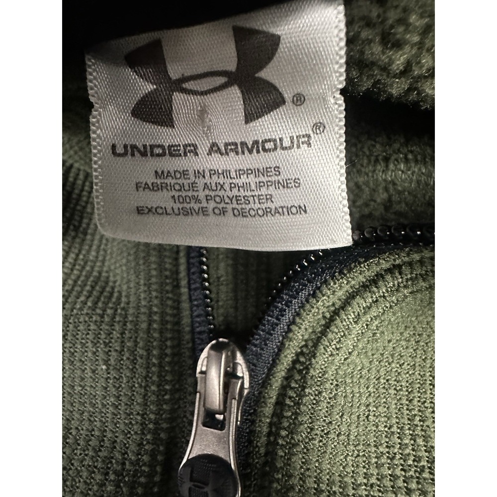 Under Armour Sweater Mens Medium Green Fleece 1/4 Zip Long Sleeve Hiking Camping - Picture 5 of 6